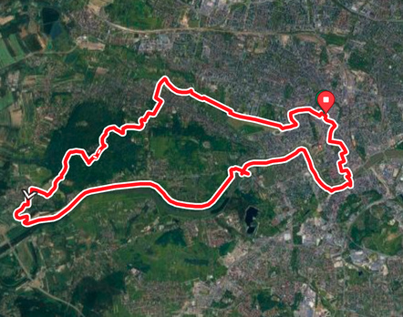Mapa pętli szosowej przez najciekawsze miejsca Krakowa i Kazimierz Mapa trasy rowerowej prowadzącej przez główne atrakcje Krakowa oraz historyczną dzielnicę Kazimierz.